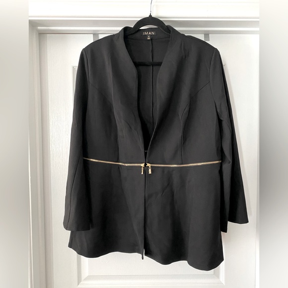 IMAN Global Chic Convertible Bell-Slv Ponte Blazer BLACK 1X NEW with Zipper - Picture 1 of 9